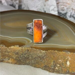 Vintage Sterling Silver Natural Amber Adjustable Ring